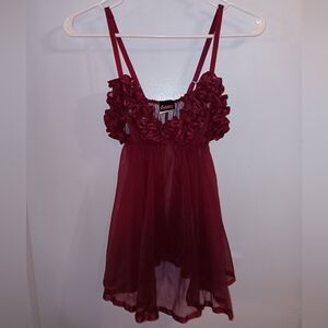 Vintage Frederick's of Hollywood Deep Red Lace Chemise Ruffles